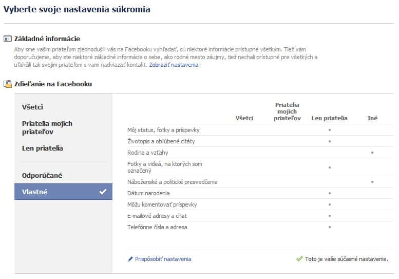 Facebook  - nastavenia súkromia