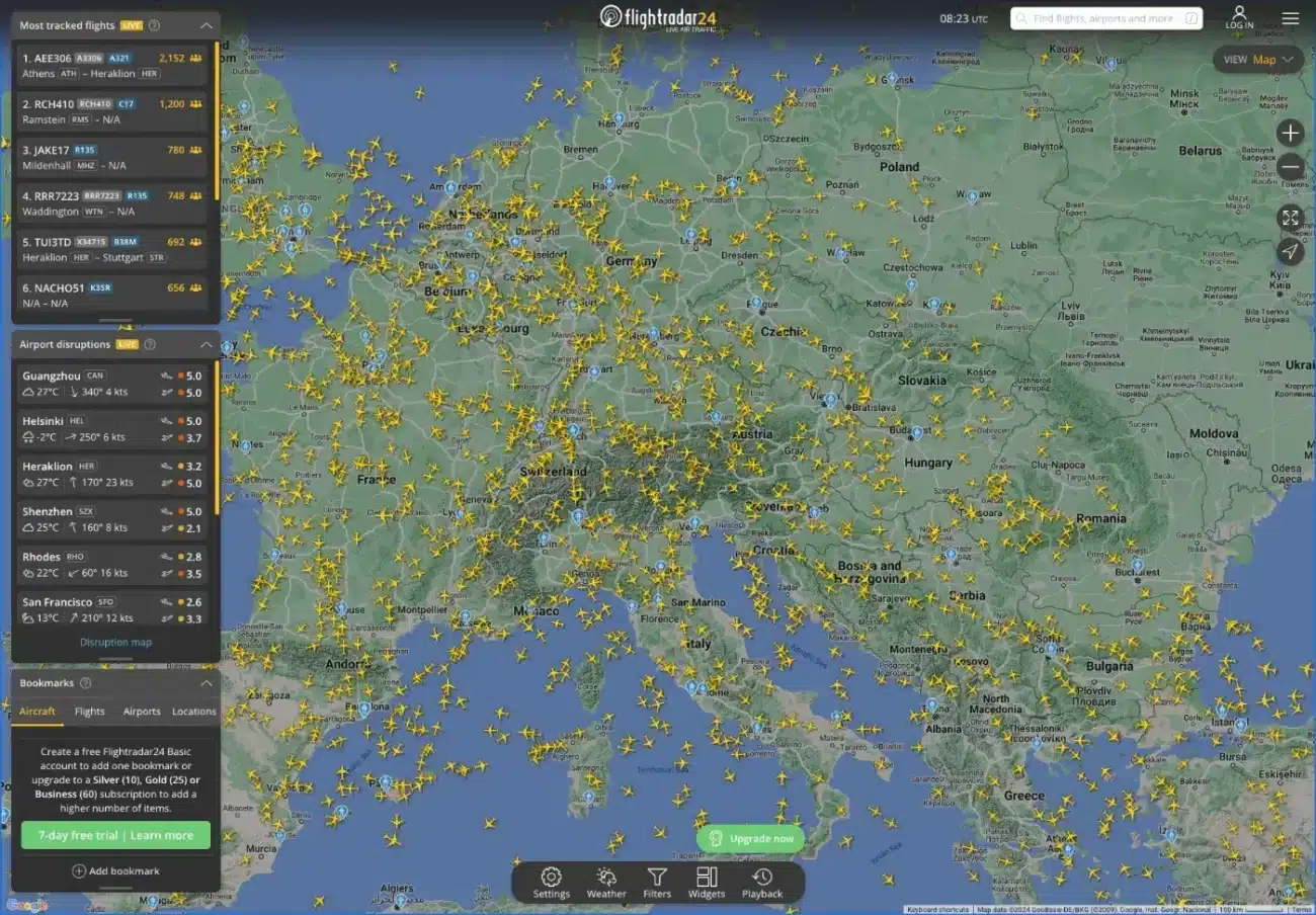 Sledovanie lietadiel na mape