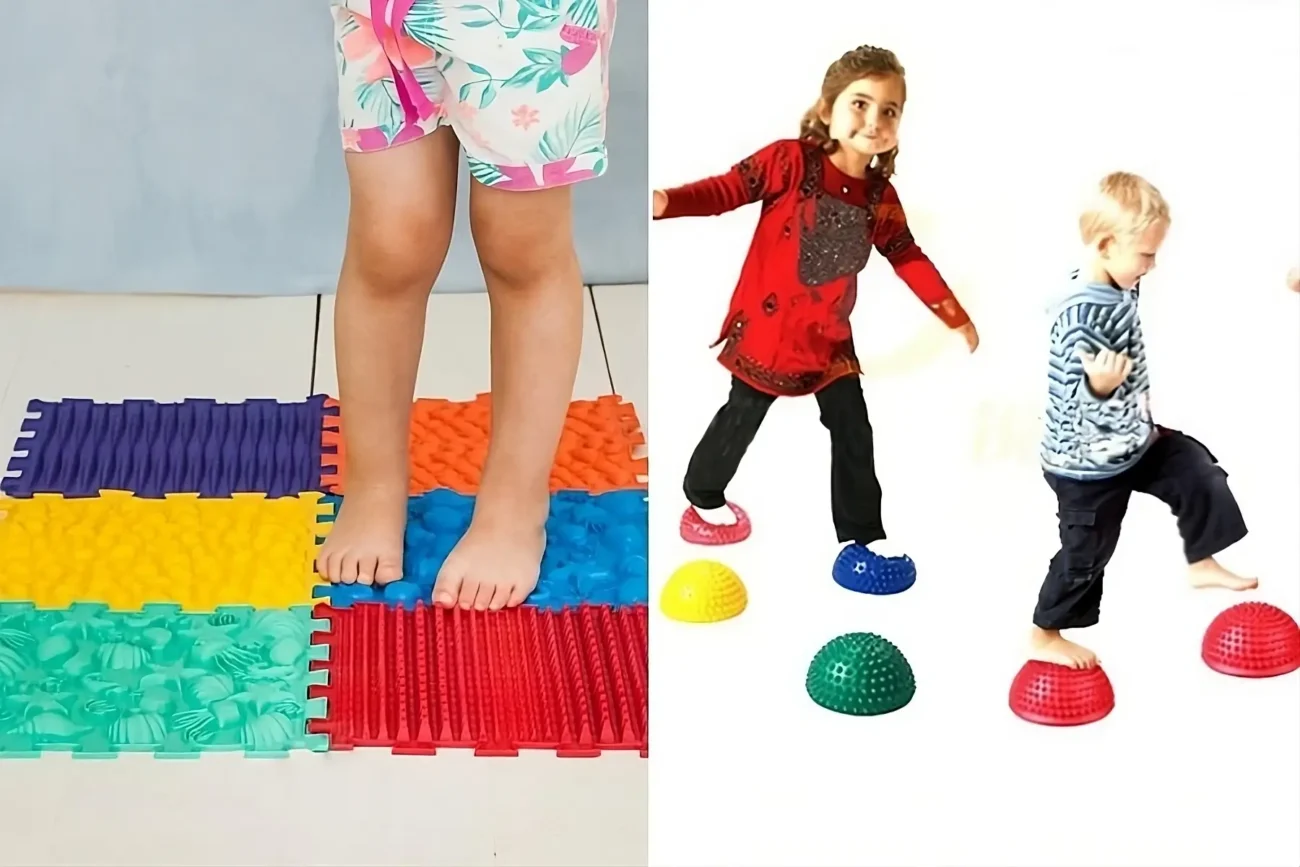 Deti balansujú na farebných kopčekoch